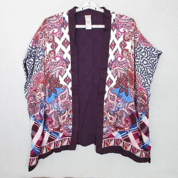 Chico's Tops - Chicos Cardigan Womens L/XL Paisley Open Front Kimono Sleeve‎ Purple Boho
